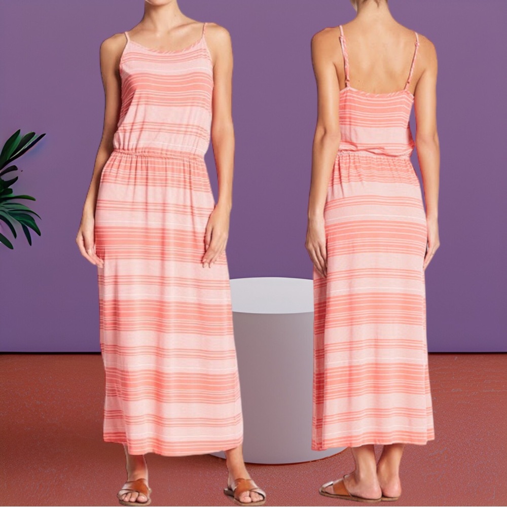 Nordstrom Blush & Coral Stripe Maxi Dress NWT